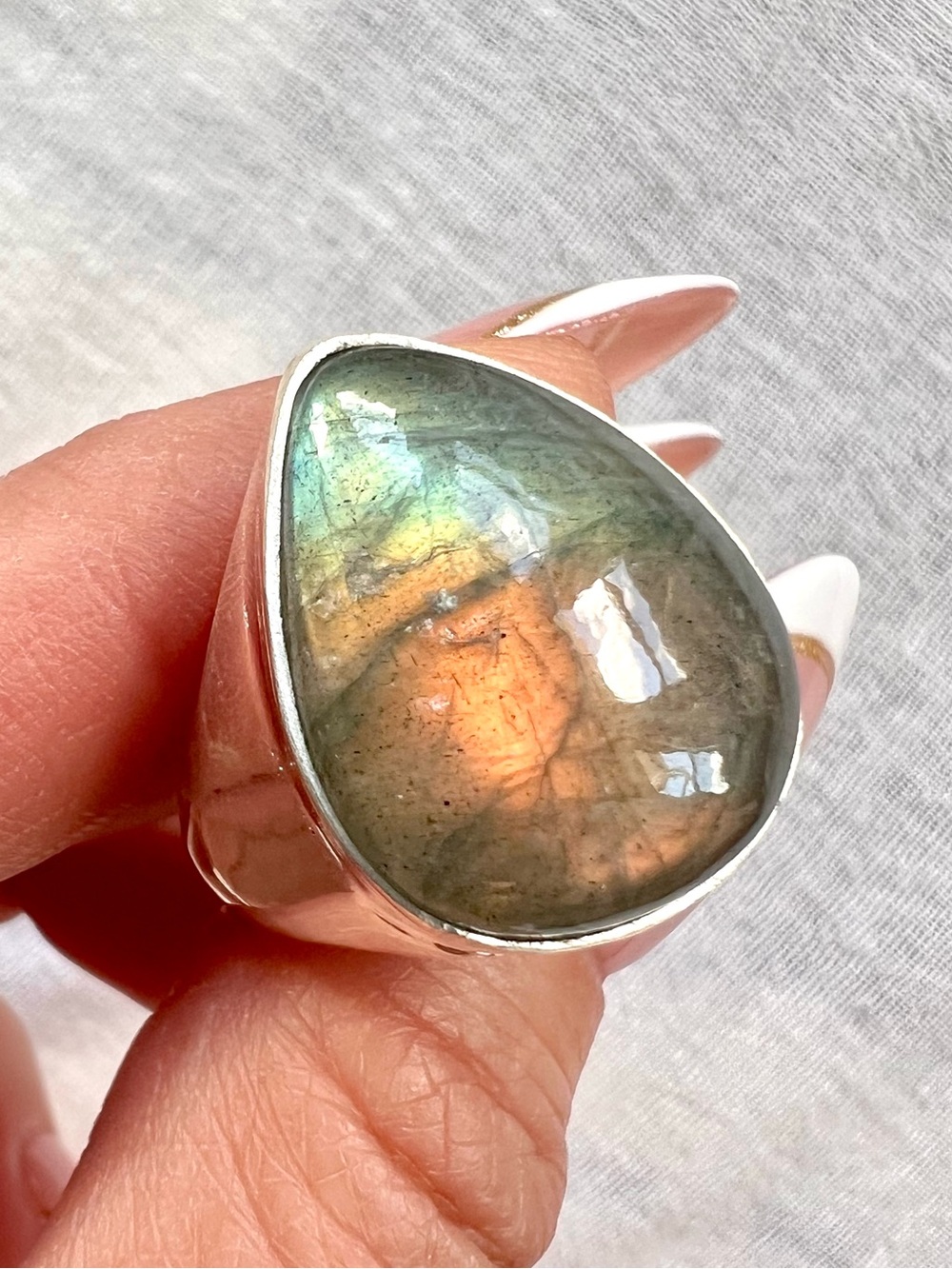 925 The PERFECT Rose Gold + Lime Flash Labradorite Ring! 10 - Picture 3 of 10
